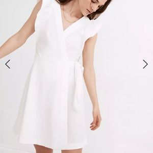 White Madewell Ruffle Sleeve Wrap mini Dress NWT
